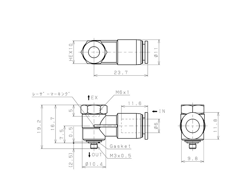 Bản vẽ kỹ thuật Van Xả Nhanh Khí Nén Pisco EQH-6M3M6