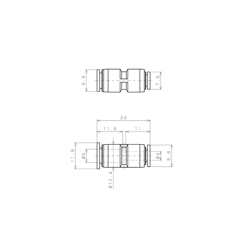 Bản vẽ kỹ thuật Đầu Nối Nhanh Khí Nén Dạng Nối Giẩm Pisco PG6-4M-C
