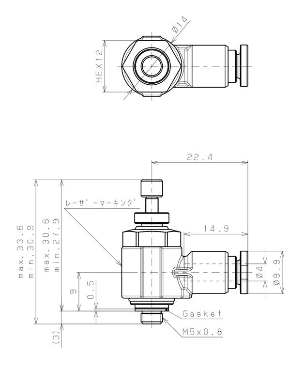 Bản vẽ kỹ thuật Van Tiết Lưu Khí Nén Inox 316 Pisco SSJSC4-M5B
