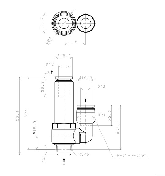 Bản vẽ kỹ thuật Bộ Tạo Chân Không Dòng VH - VS (-S3 Spec.) Pisco VSL20-1203J-S3