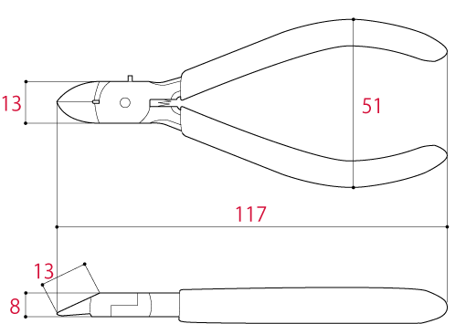 Bản vẽ kỹ thuật Kìm Cắt Điện Tử 117mm Tsunoda MN-115