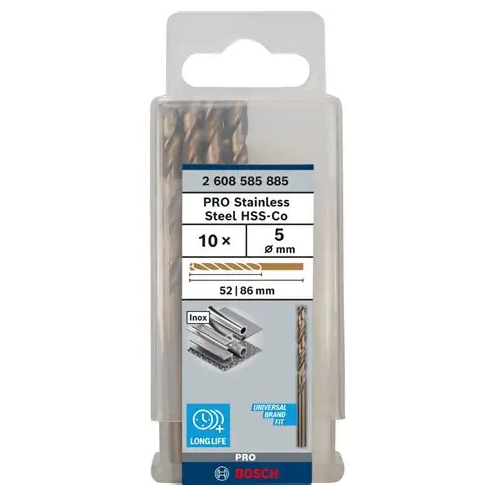 Mũi khoan inox HSS-Co 5mm (hộp 10 mũi) Bosch 2608585885