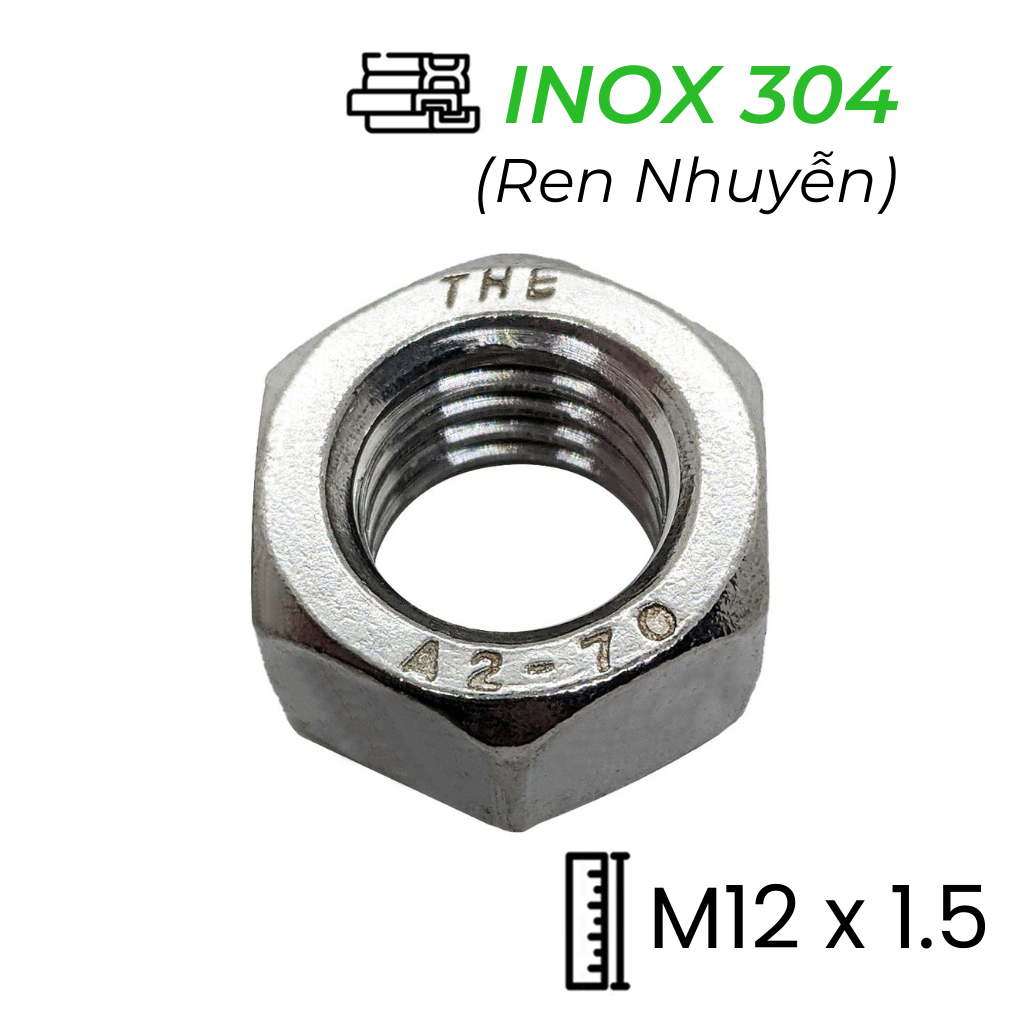 Tán Inox 304 DIN934 M12x1.5 Ren Nhuyễn