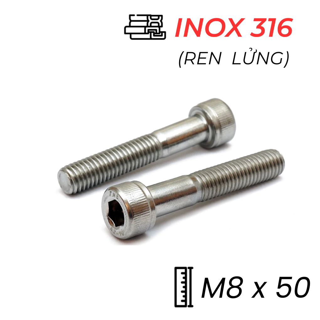 Lục Giác Chìm Đầu Trụ Inox 316 DIN912 M8x50 Ren Lửng
