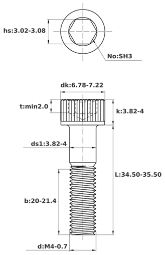 Bản vẽ kỹ thuật Lục Giác Chìm Đầu Trụ Inox 304 DIN912 M4x35 Ren Lửng