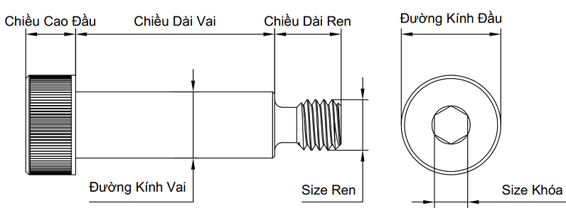 Bản vẽ kỹ thuật Bulong Dẫn Hướng Thép Đen 12.9 UNC D1/4 x 3/8