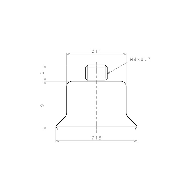 Bản vẽ kỹ thuật Bộ Nấm Hút Chân Không Có Vít Ren, Silicone Dẫn Điện, O.D 15 mm, Pisco VP15RSE-M4