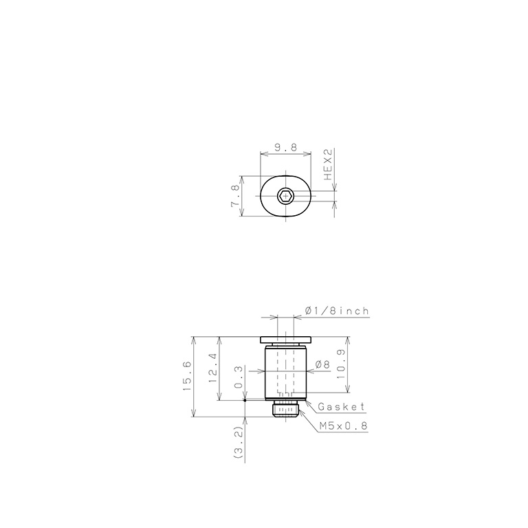 Bản vẽ kỹ thuật Đầu Nối Nhanh Khí Nén Dạng Thẳng Ren Ngoài Pisco POC1/8-M5M-C