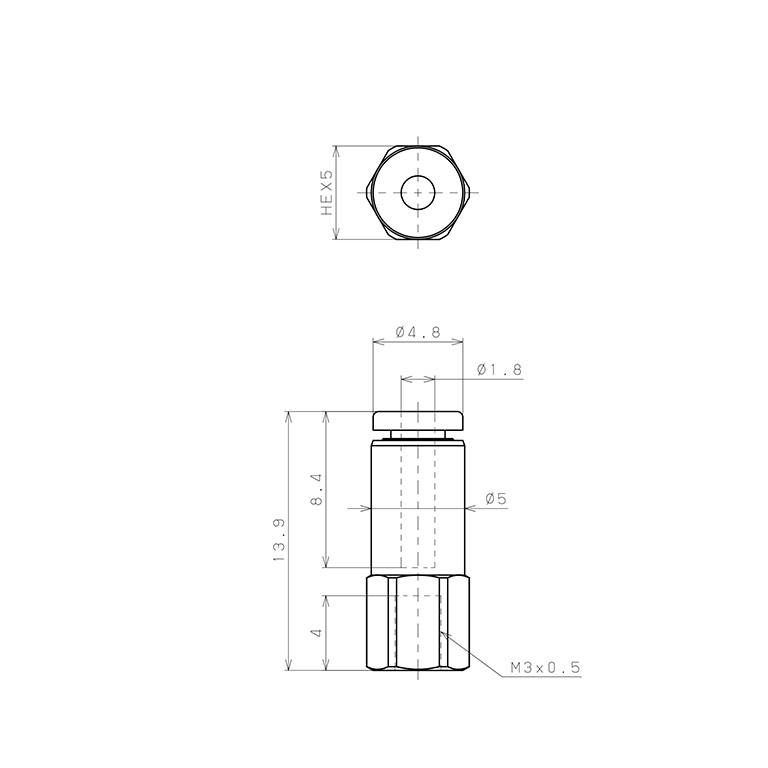 Bản vẽ kỹ thuật Đầu Nối Nhanh Khí Nén Dạng Thẳng Ren Trong Pisco PCF180-M3M-C