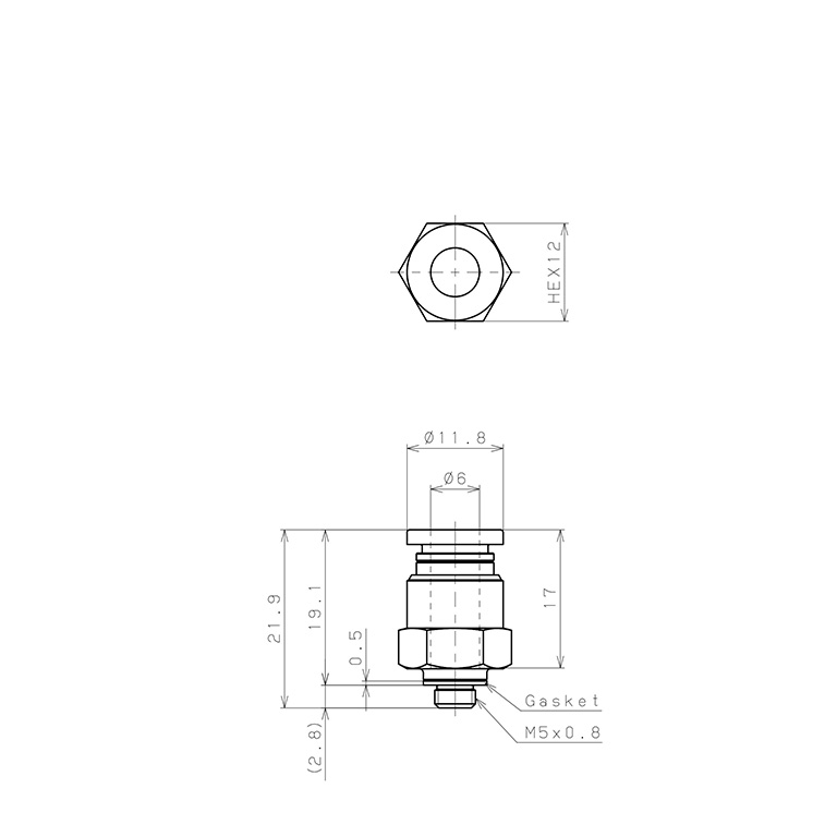 Bản vẽ kỹ thuật Đầu Nối Nhanh Khí Nén Dạng Thẳng Thân Lục Giác Ren Ngoài Pisco PC6-M5EG