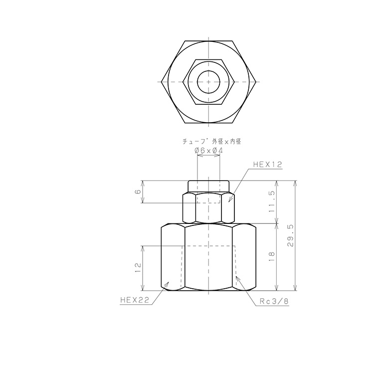 Bản vẽ kỹ thuật Đầu Ngạnh Nối Ống Có Đai Ốc Xiết Dạng Thẳng Thân Lục Giác Ren Trong Pisco NSCF0640-03