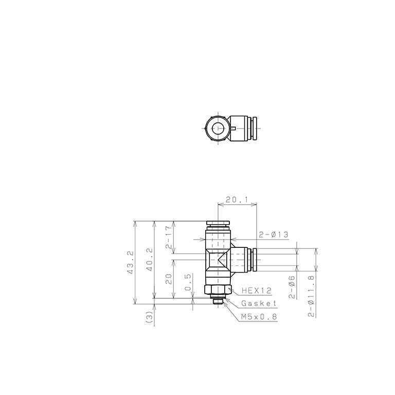 Bản vẽ kỹ thuật Đầu Nối Nhanh Khí Nén Dạng Chữ T Ren Ngoài Pisco SPPD6-M5SP
