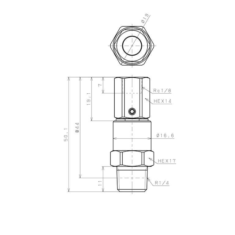 Bản vẽ kỹ thuật Nối Ren Trong Ngoài Thân Lục Giác Có Khớp Xoay Tốc Độ Cao Pisco RHF02-01