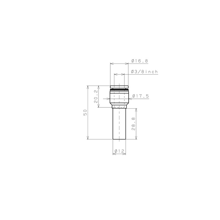 Bản vẽ kỹ thuật Đầu Nối Nhanh Khí Nén Giữa Ống Khí Và Fitting Dạng Nối Giảm Pisco PGJ12-3/8