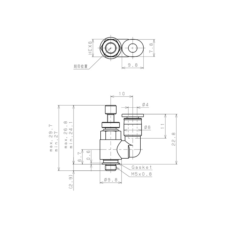 Bản vẽ kỹ thuật Van Tiết Lưu Khí Nén Pisco JSS4-M5AKW