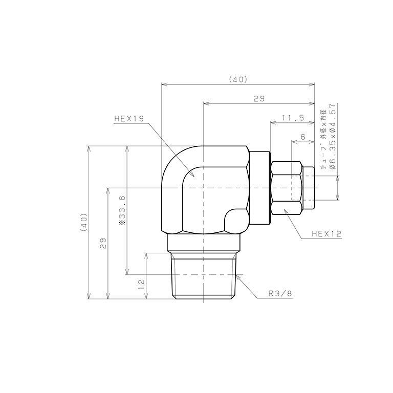 Bản vẽ kỹ thuật Đầu Ngạnh Nối Ống Có Đai Ốc Xiết Dạng Cong 90° Ren Ngoài Pisco NSL1/4-03-TP