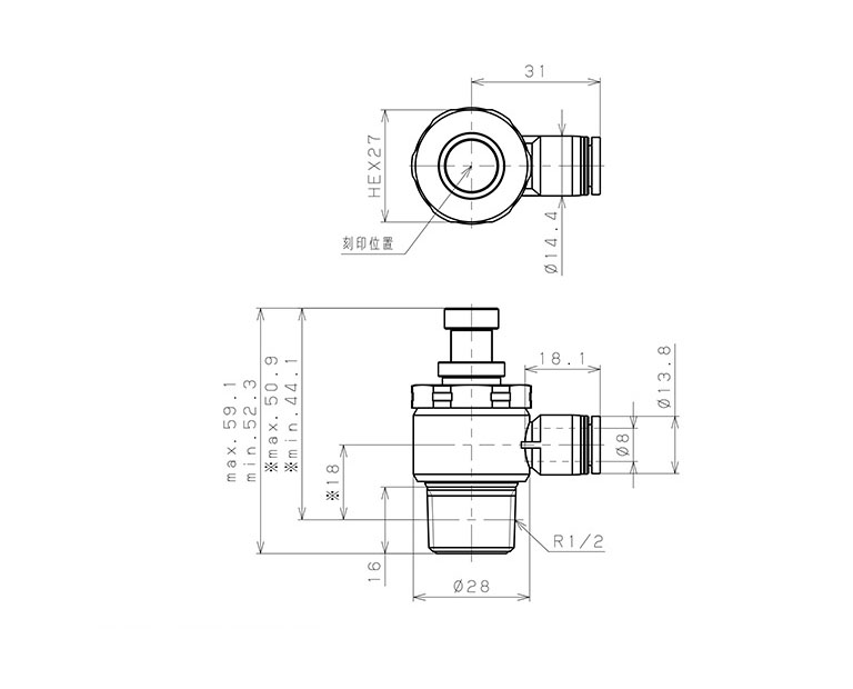 Bản vẽ kỹ thuật Van Tiết Lưu Khí Nén Bằng Nhựa PP Pisco PJSC8-04A