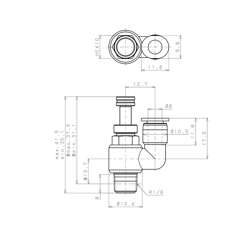 Bản vẽ kỹ thuật Van Tiết Lưu Khí Nén Chân Kim Pisco JNS6-01W-C
