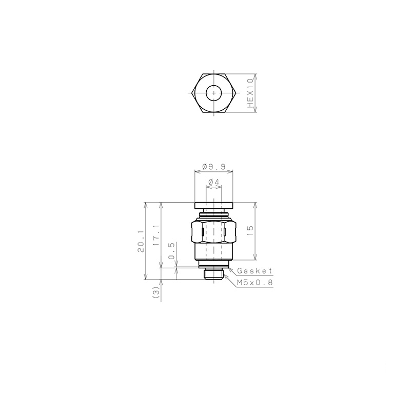 Bản vẽ kỹ thuật Đầu Nối Nhanh Khí Nén Dạng Thẳng Thân Lục Giác Ren Ngoài Pisco PPC4-M5SUS-C