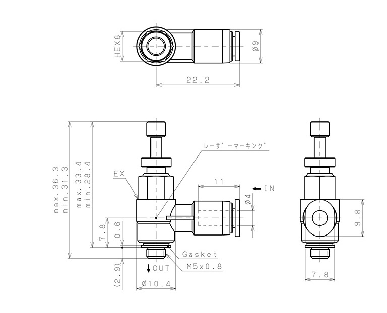 Bản vẽ kỹ thuật Van Xả Nhanh Khí Nén Pisco EQH-4M5E