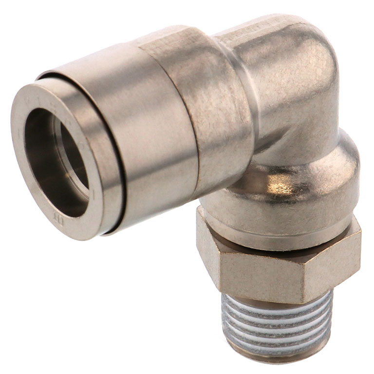 Đầu Nối Nhanh Khí Nén Cong 90° Phi 10mm Ren Ngoài R1/4 Pisco KL10-02