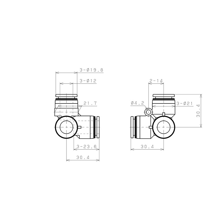 Bản vẽ kỹ thuật Đầu Nối Nhanh Khí Nén Chạc Ba 90° Pisco PVU12SUS