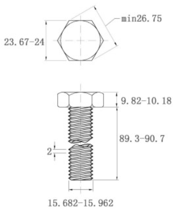 Bản vẽ kỹ thuật Bulong Nhúng Nóng 8.8 DIN933 M16x90