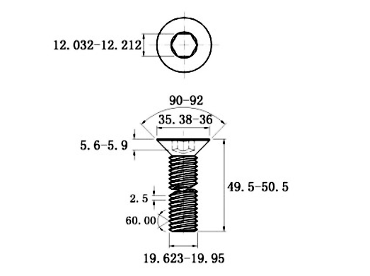 Bản vẽ kỹ thuật Lục Giác Chìm Col Thép Đen 10.9 DIN7991 M20x50