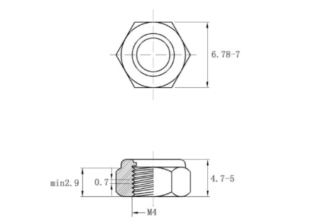 Bản vẽ kỹ thuật Tán Keo Thép Mạ Kẽm 4.8 DIN985 M4