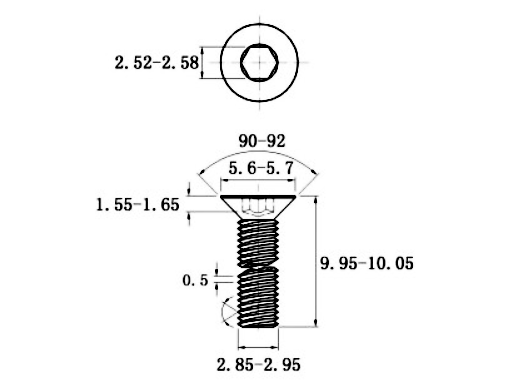 Bản vẽ kỹ thuật Lục Giác Chìm Col Thép Đen 10.9 DIN7991 M3x10 (50Cái/Bịch)