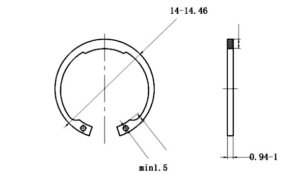 Bản vẽ kỹ thuật Phe Gài Lỗ Inox 420 DIN472 D13x1.0 (10Cái/Bịch)