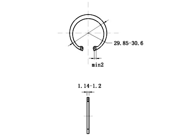 Bản vẽ kỹ thuật Phe Gài Lỗ Thép 65Mn DIN472 D28x1.2