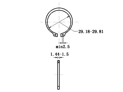 Bản vẽ kỹ thuật Phe Gài Trục Thép 65Mn DIN471 D32x2.0