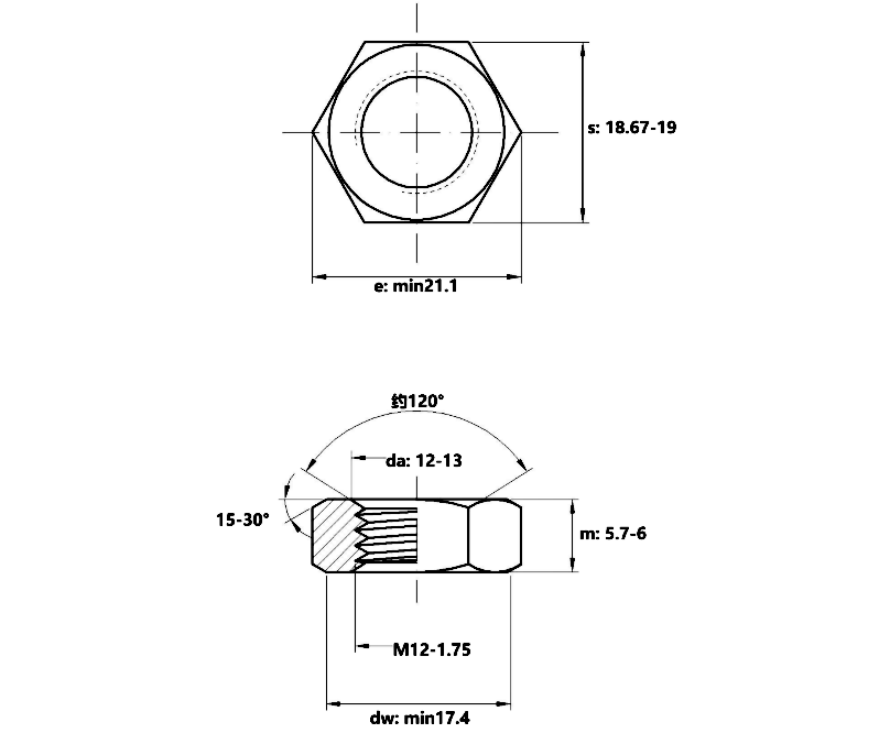 Bản vẽ kỹ thuật Tán Mỏng Thép Mạ Kẽm 7 Màu DIN439 M12