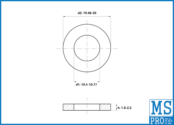Bản vẽ kỹ thuật Lông Đền Phẳng Thép Mạ Kẽm DIN125 M10