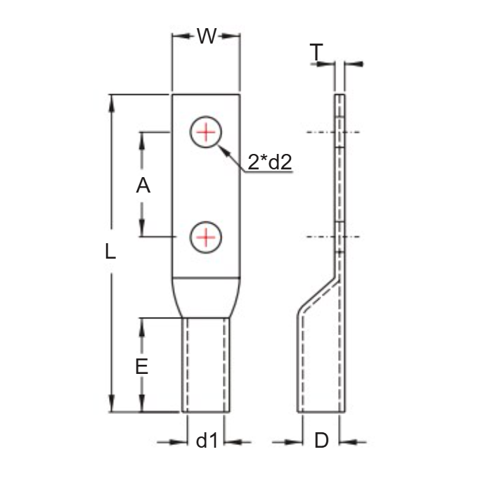 Bản vẽ kỹ thuật Đầu Cosse Đồng Trần 300 mm KST TCL300-2A
