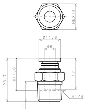 Bản vẽ kỹ thuật Đầu Nối Nhanh Khí Nén Dạng Thẳng Thân Lục Giác Ren Ngoài Pisco PC6-02
