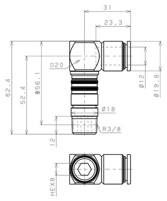 Bản vẽ kỹ thuật Bộ Đầu Nối Nhanh Ống Dẫn Điều Khiển Nhiệt Độ Khuôn Đúc Dạng Cong 90° Pisco AKL10-1203