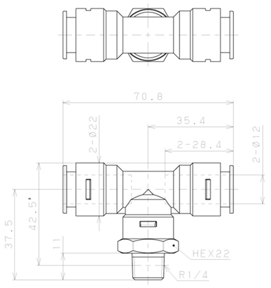 Bản vẽ kỹ thuật Đầu Nối Nhanh Khí Nén Dạng Chữ T Ren Ngoài Pisco APB12-02-E-C