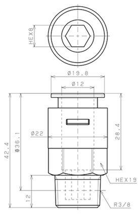 Bản vẽ kỹ thuật Đầu Nối Nhanh Khí Nén Dạng Thẳng Thân Lục Giác Ren Ngoài Pisco APC12-03-N-TP