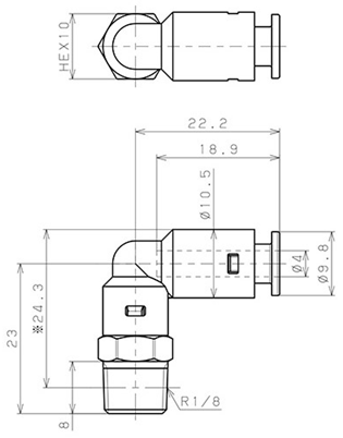 Bản vẽ kỹ thuật Đầu Nối Nhanh Khí Nén Dạng Cong 90° Ren Ngoài Pisco APL4-01-C