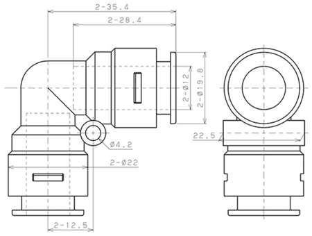 Bản vẽ kỹ thuật Đầu Nối Nhanh Khí Nén Cong 90° Pisco APV12-C