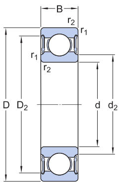 Bản vẽ kỹ thuật Vòng Bi Cầu Rãnh Sâu SKF 61905-2RS1 (25x42x9) Phốt Cao Su NBR Tiếp Xúc (Hai Bên)