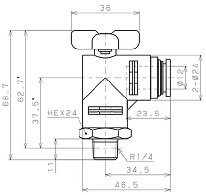 Bản vẽ kỹ thuật Van Bi Khí Nén Inox 304 Pisco BVLC60-1202SUS