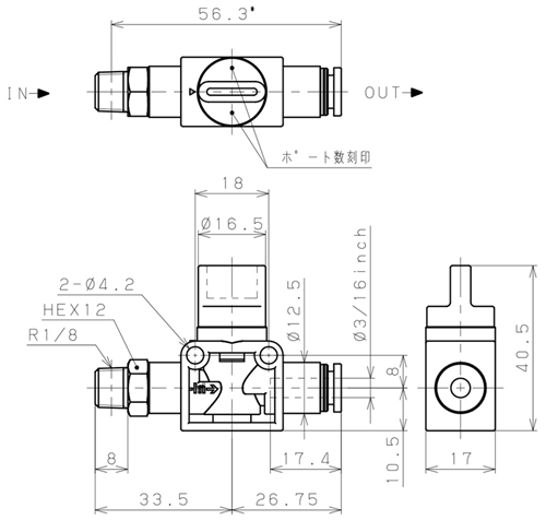 Bản vẽ kỹ thuật Van Tay Khí Nén Pisco HV01-3/16