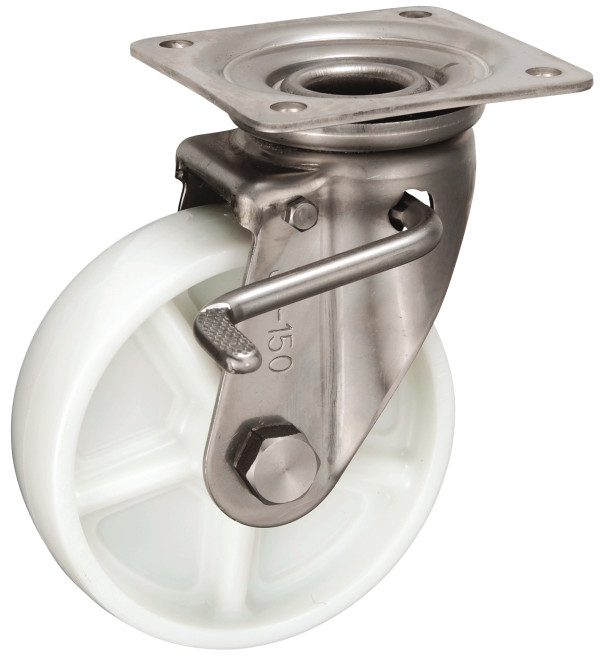 Bánh Xe Nylon Càng Inox Xoay Có Phanh D150 UKAI PBJAB-150