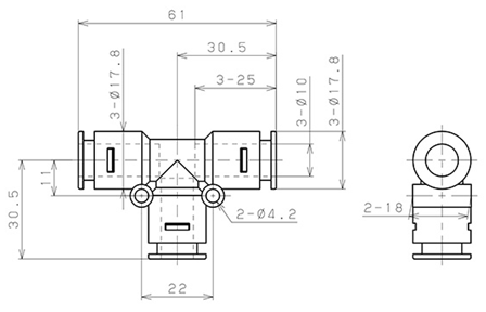 Bản vẽ kỹ thuật Đầu Nối Nhanh Khí Nén Chữ T Pisco APE10-E-C