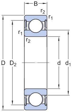 Bản vẽ kỹ thuật Vòng Bi Cầu Rãnh Sâu SKF 61902-2RS1 (15x28x7) Phốt Cao Su NBR Tiếp Xúc (Hai Bên)