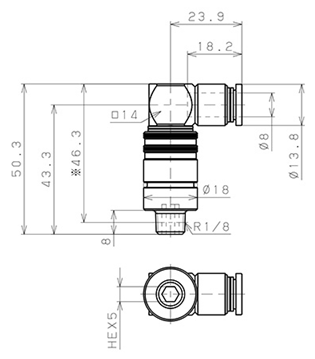 Bản vẽ kỹ thuật Bộ Đầu Nối Nhanh Ống Dẫn Điều Khiển Nhiệt Độ Khuôn Đúc Dạng Cong 90° Pisco AKL10-801