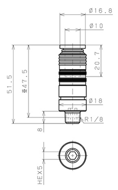 Bản vẽ kỹ thuật Bộ Đầu Nối Nhanh Ống Dẫn Điều Khiển Nhiệt Độ Khuôn Đúc Dạng Thẳng Pisco AKC10-1001
